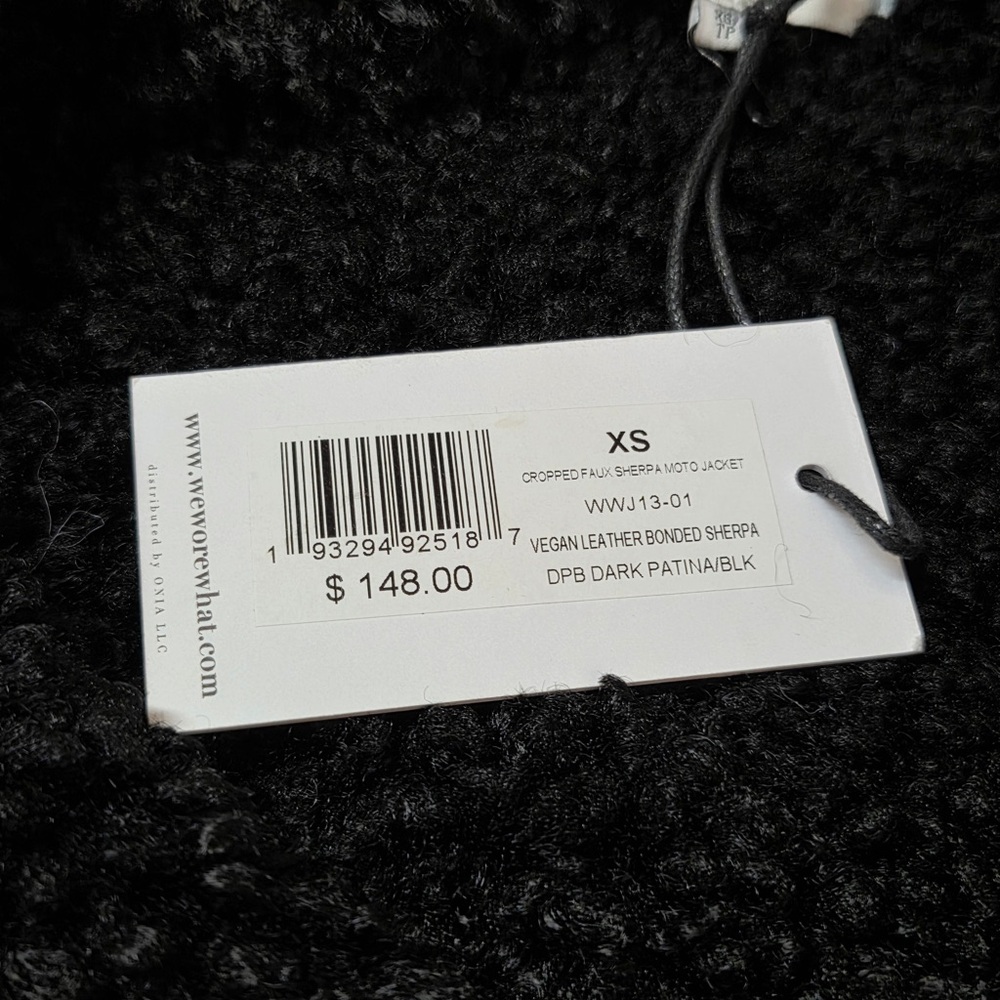 NWT WEWOREWHAT Cropped Sherpa Moto Jacket in Dark Patina & Black Sherpa XS 6451 - Picture 7 of 10